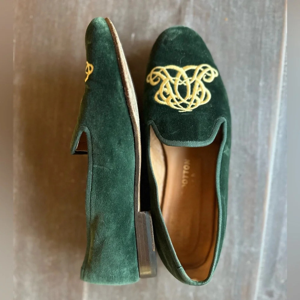 Stubbs & Wootton for J.Crew Classic Velvet Smoking Slippers Loafers Green Sz 6.5 - Picture 5 of 8